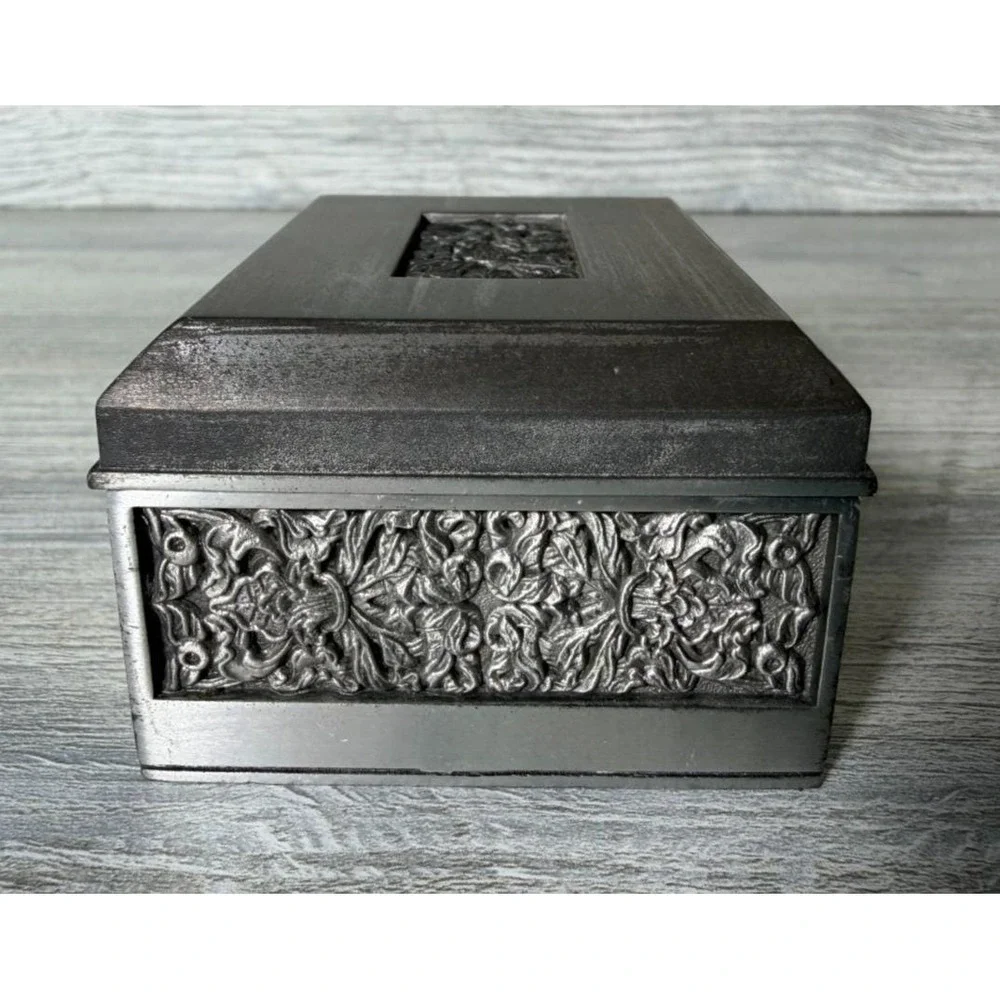 Vtg Royal Selangor Pewter 97% Lidded Trinket Jewelry Box Velvet Lined Rectangle